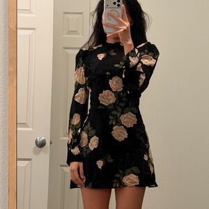 Reformation Black Floral Long Sleeve Dress